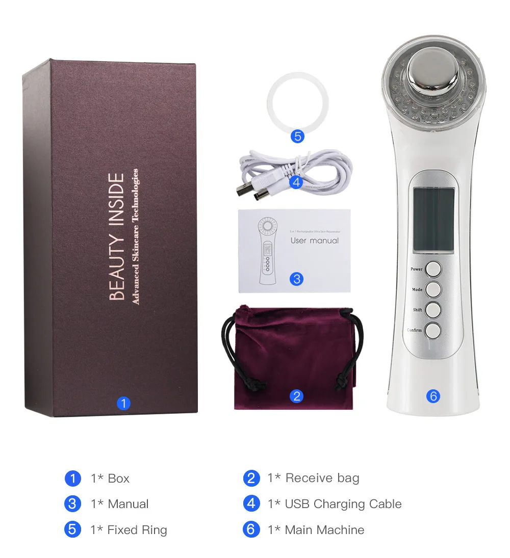 Ultrasonic Color Light Rejuvenation Device Positive and Negative Ion Import and Export Device Vibration Massage Care Beauty