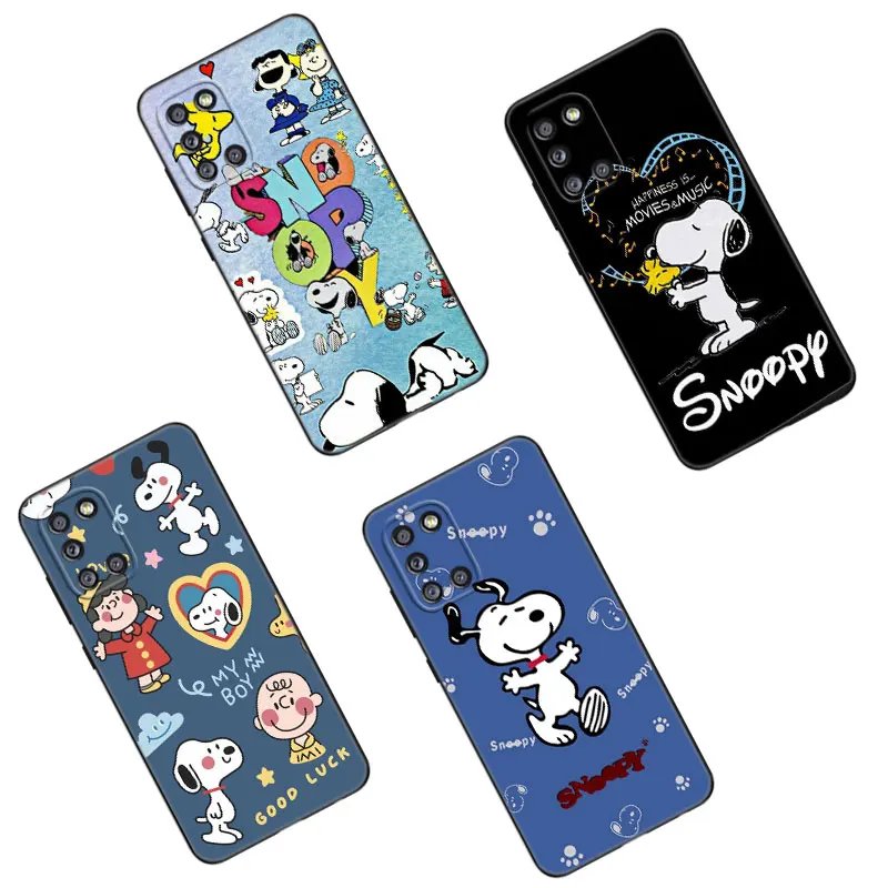 Cute Cartoon S-Snoopy Black Phone Case For Samsung Galaxy A01 A03 Core A04 E A02 A05 A10 A20 A21 A30 A50 S A6 A8 Plus A7 2018