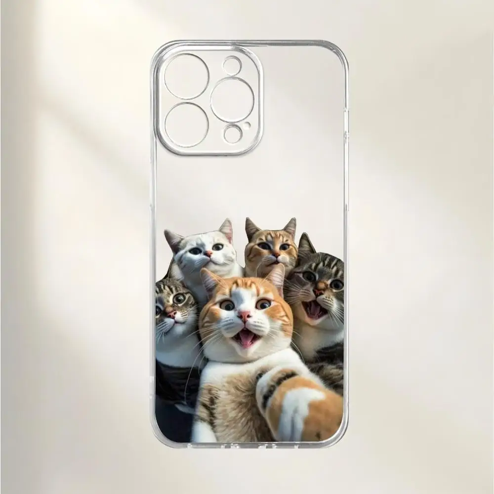 Funda de teléfono Cat selfie adecuada para iPhone 17 16 15 14 13 12 11 Pro/Max/Plus funda trasera transparente anticaída y a prueba de golpes