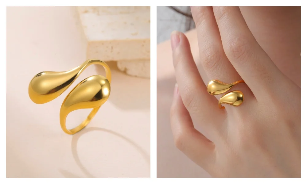 Skyrim Edelstahl Goldfarben Geometrischer Offener Ring Mode Minimalistischer Fingerring Hochzeit Party Schmuck Geschenk Großhandel – Detail 1
