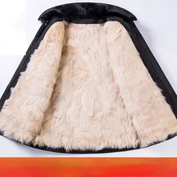 100% Wool Winter Men Fur Coat Fur One Liner Warm Thickened Sheepskin Cotton Coat Long Hair Coat Fur Collar Hooded