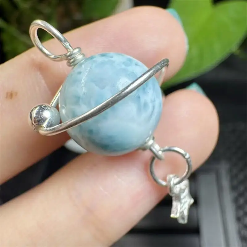 

S925 Natural Larimar Bead Planetary Style Pendant Healing Fengshui Gemstone Home Decoration Holiday Gift 1PCS