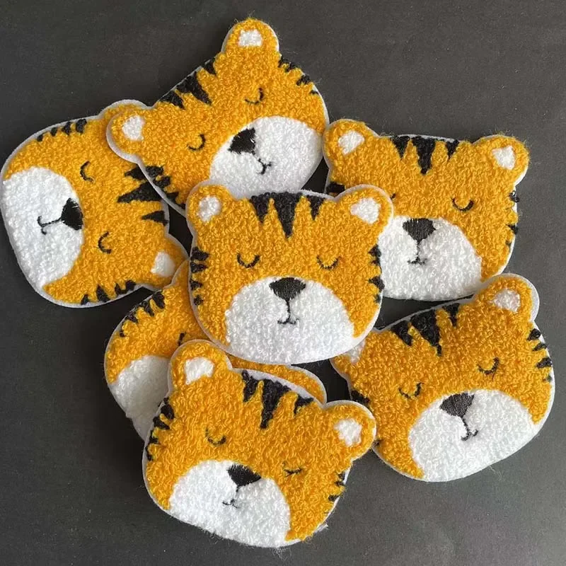 7,5*8CM/Chenille Nähen Auf Applikationen, Cartoon Tier Tiger Streifen Stickerei Stoff Abzeichen Nähen Patches Für Kleidung, Rucksäcke, Hut
