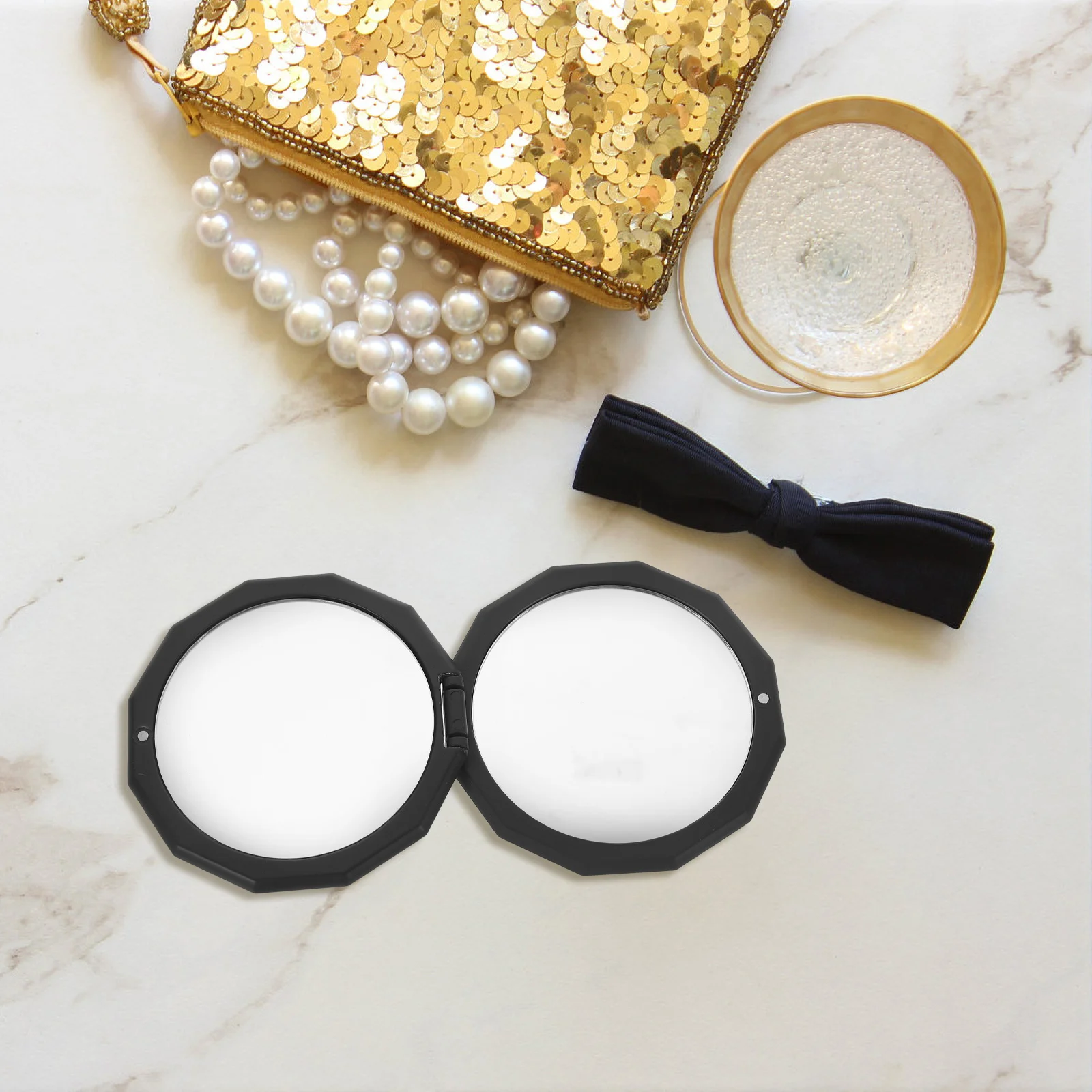 

Make up Mirror Compact for Purse Folding Makeup Foldable Black Small Mini Travel