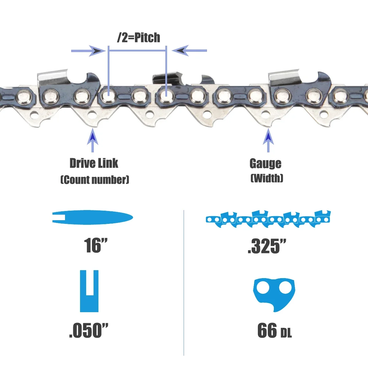 AGUDEZA 1 Pcs 16 Inch Chainsaw Chain 325 Picth 050 Gauge 66 DL Saw Chain  Garden Tools Chainsaw Blades Replacement