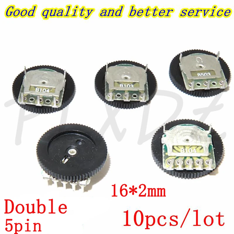 

50PCS Double Dial Taper Volume Wheel Duplex Potentiometer B102 B103 B203 B503 B104 1K 2K 5K 10K 20K 50K 100K 5Pin 16*2mm MP3/MP4