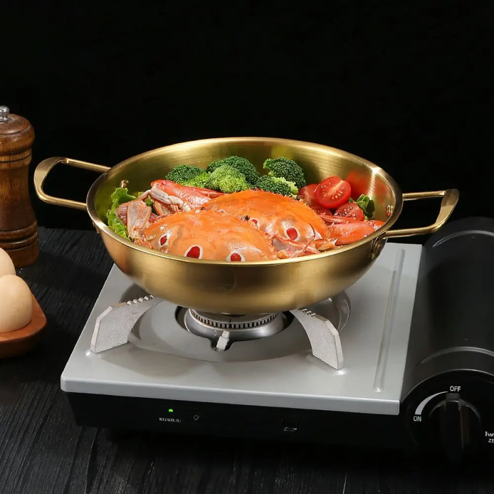 Professional Stainless Steel Hot Pot Korean Ramen Cooker Flat Bottom Soup Pot Kitchenware For Gas Stove Efficiency