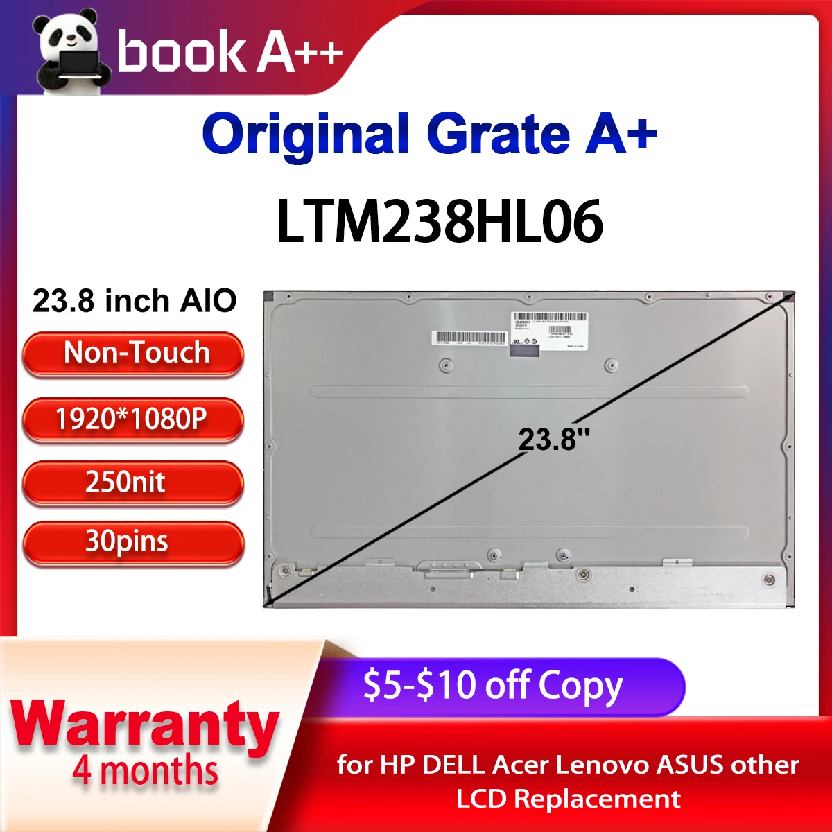 

Оригинальный новый 23,8-дюймовый ЖК-дисплей LTM238HL06 для Lenovo 520 24IKU 24ICB 24ARR A340 24IWL Yangtian S5350 для HP EliteOne 800 G1 G2 G3