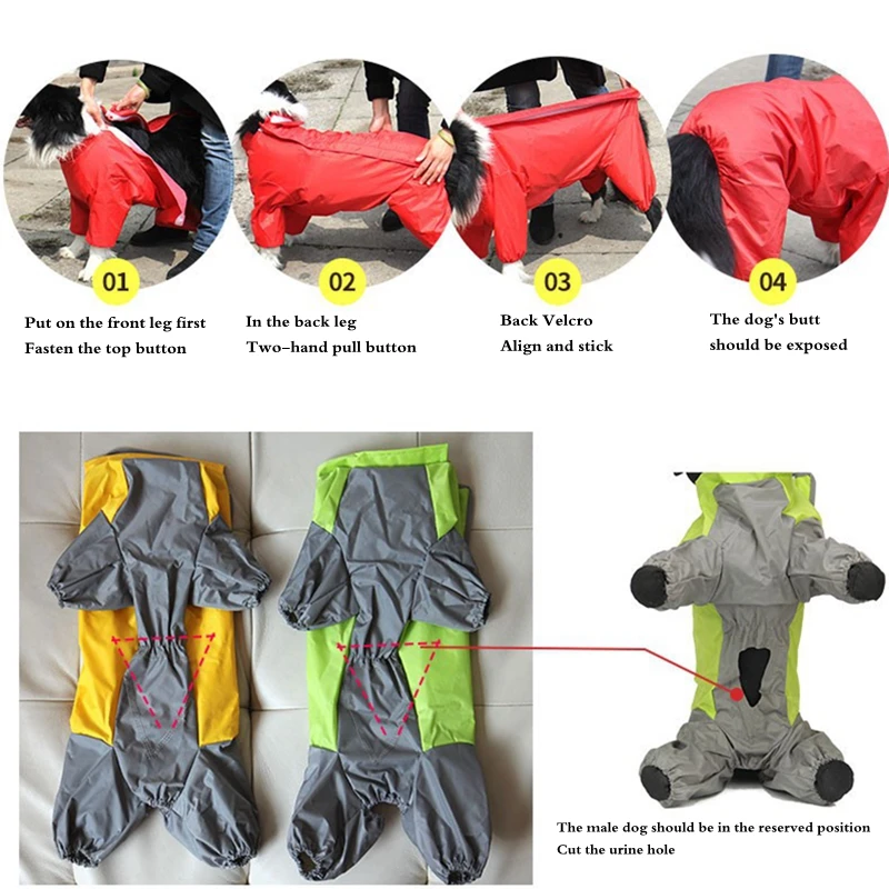 Pet Large Dog Raincoat Outdoor Waterproof Clothes Hooded Jumpsuit Cloak For Small Big Dogs Overalls Rain Coat Labrador