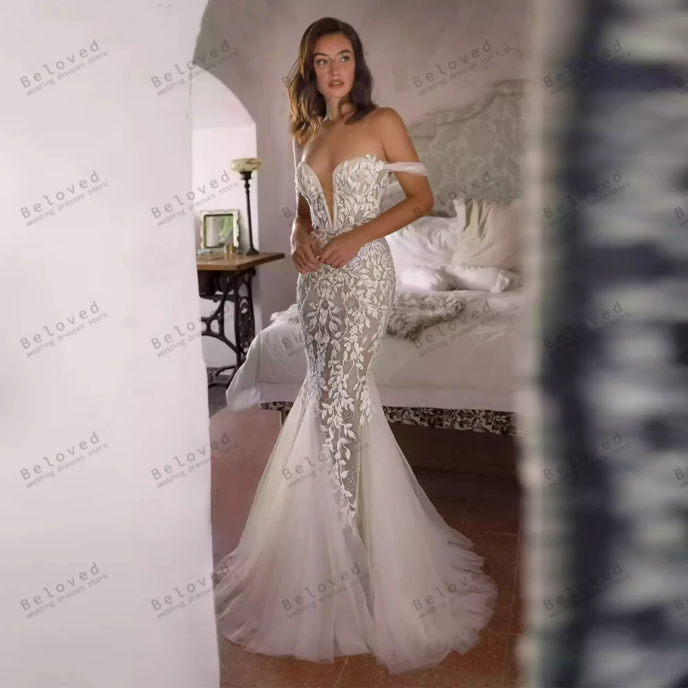 

Изысканные свадебные платья, современные свадебные наряды с кружевными аппликациями, платья с открытыми плечами, гламурные свадебные платья на заказ 2026