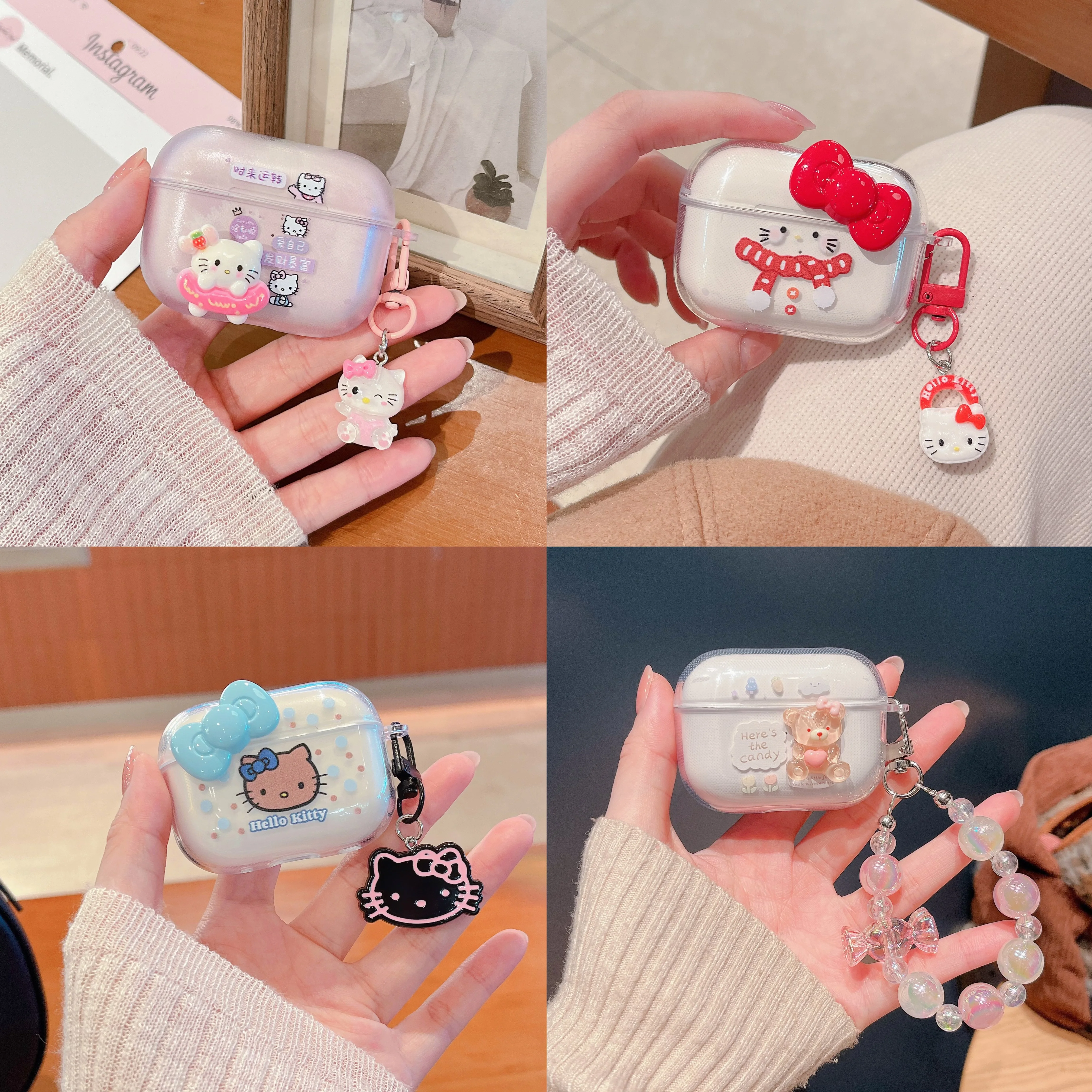 

Earphone Case For Airpods Pro Pro 2 Pro3 Cute Sanrio Hello Kitty Wireless Bluetooth Headset Protective Soft Cover For Airpods 4