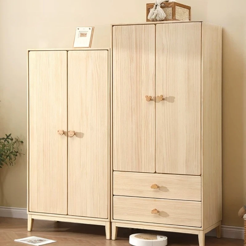 F*-Minimalist Solid Wood Full Height Clothes Wardrobe, Flat Slab Panel Storage Closet With Drawer