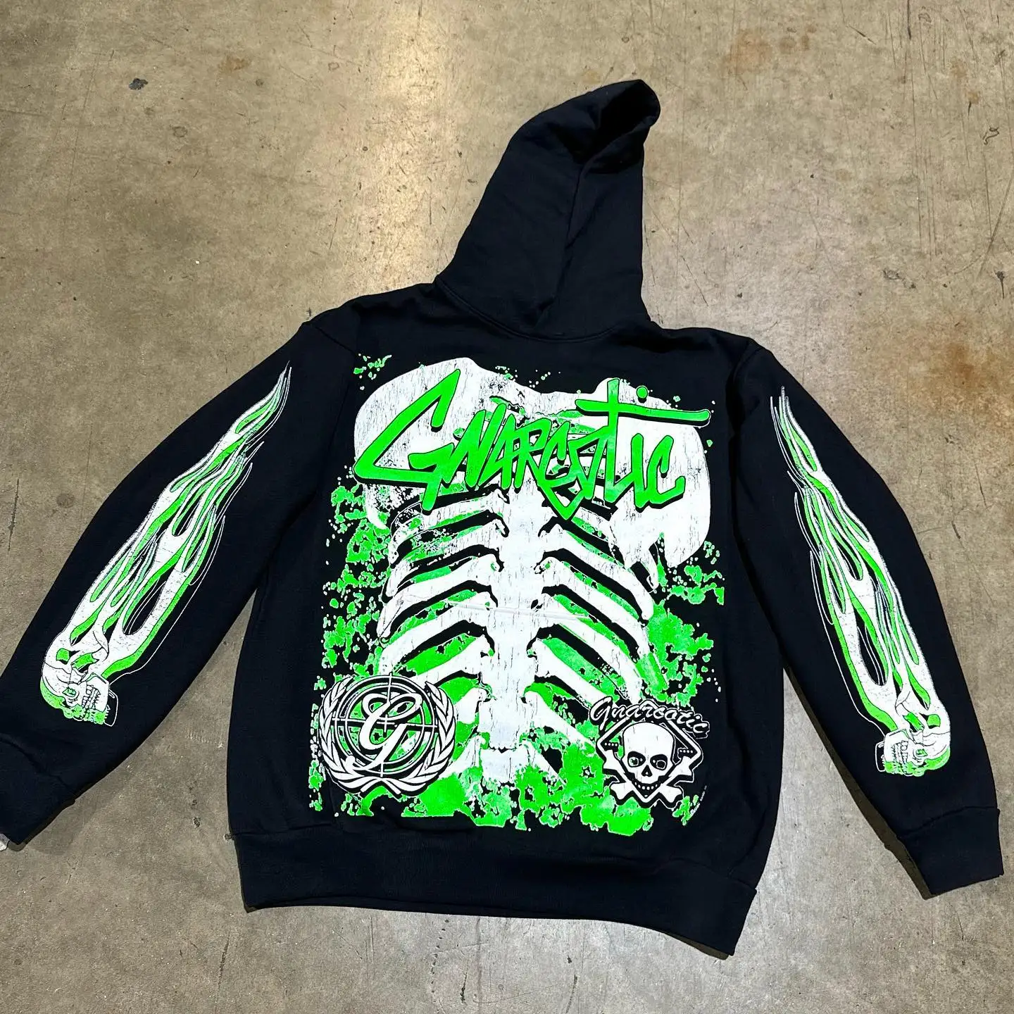 Harajuku Green Punk Ribs Painting Printed Sweatshirt Oversized Tracksuit Men Y2k Hoodies Women Streetwear 2024 Tops Men Clothing