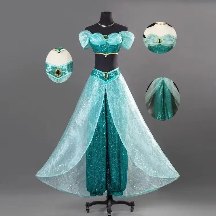 Image of 2026 Bestseller Exotisches Prinzessinnen-Pailletten-Glitzer-Cosplay-Kostüm Komplettset für Frauen Halloween Karneval Bühnenauftritt