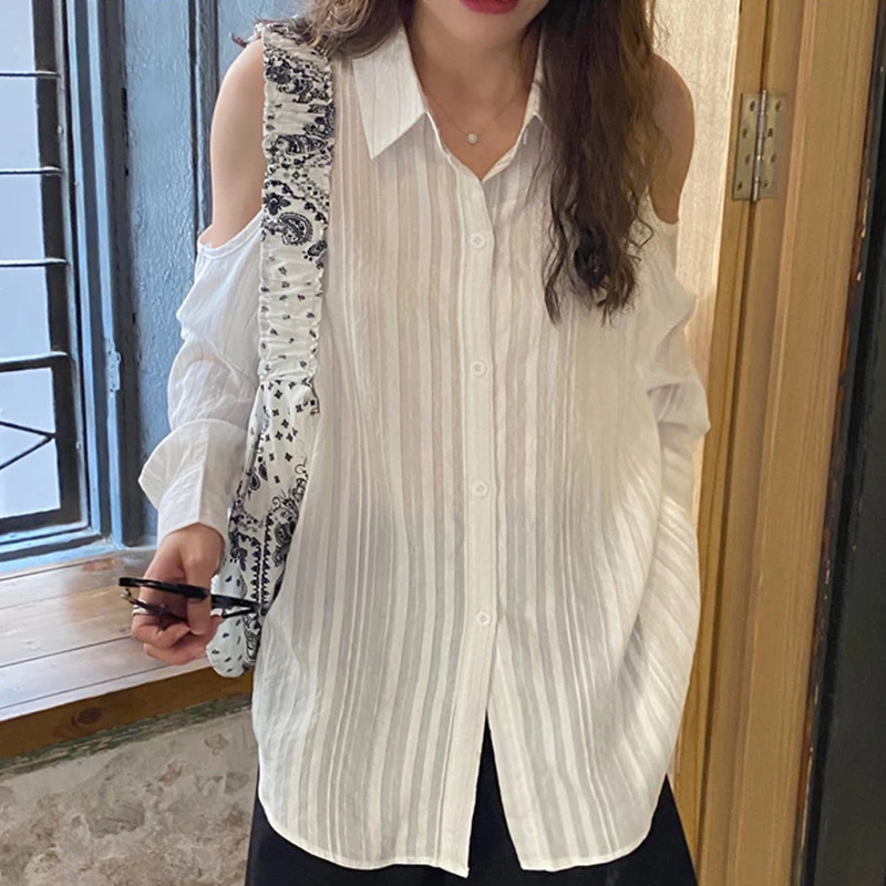 Faionable Autunno Lungo Sve Protezione solare irt Scava fuori oulder Design Colletto a trama pieghettata Pendolarismo da donna Sle L...