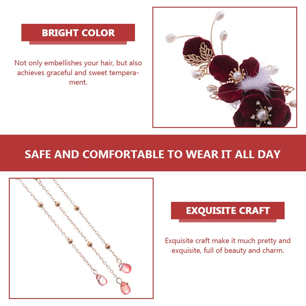 Grampo de cabelo flor vermelha profunda pendurado borla artesanato requintado embelezar cabelo gracioso temperamento doce acessórios chineses