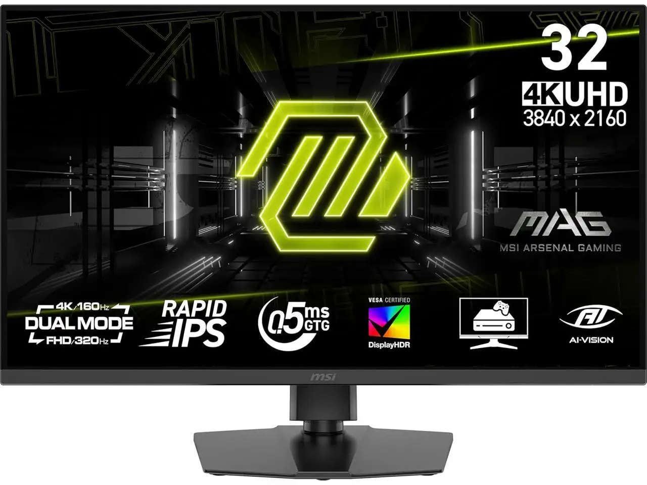 MSI 32" DUAL MODE UHD 4K 160Hz Full HD 320Hz IPS AMD FreeSync 0.5ms HDR400 Ai Vision RGB lighting Gaming Computer Monitor with Height Adjustable, Swivel, Pivot & Tilt Stand MAG322URDF E16