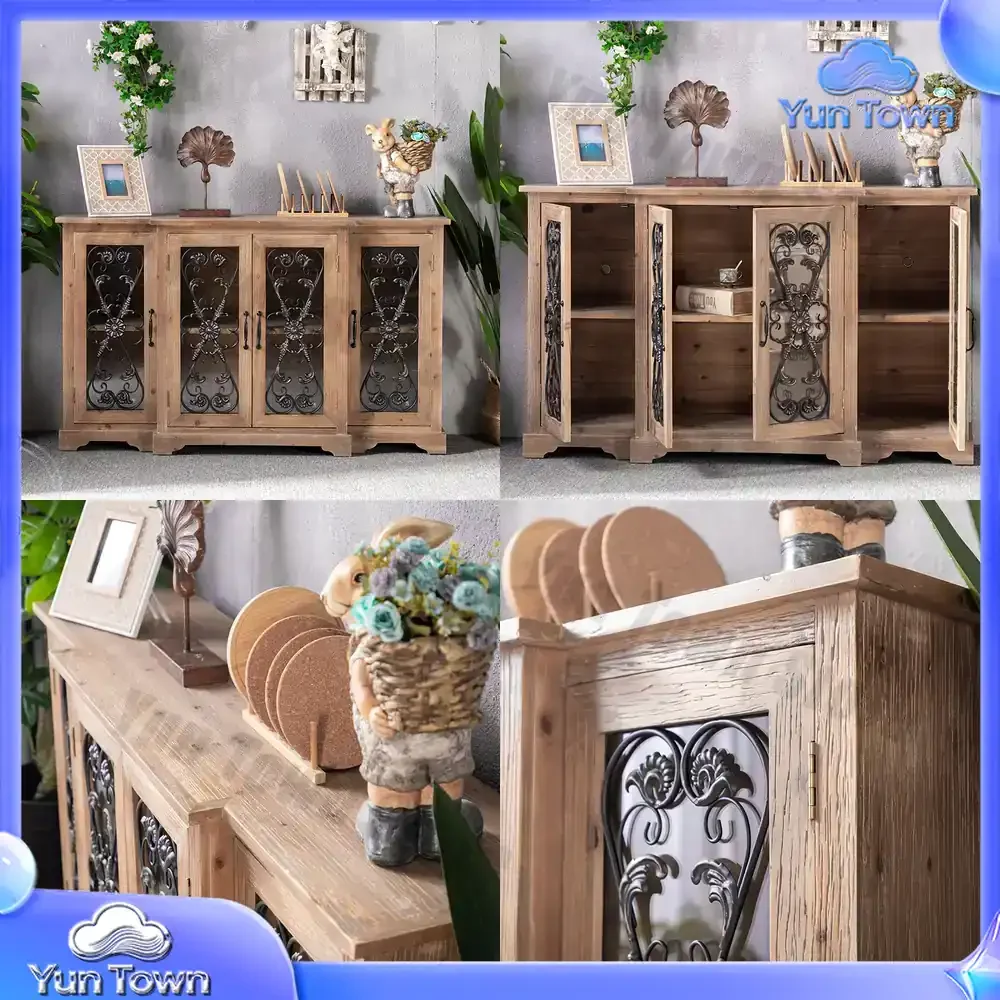 Retro American Style Entryway Console Table for Living Room Hallway Wall Mounted Solid Wood Storage Cabinet with Carved