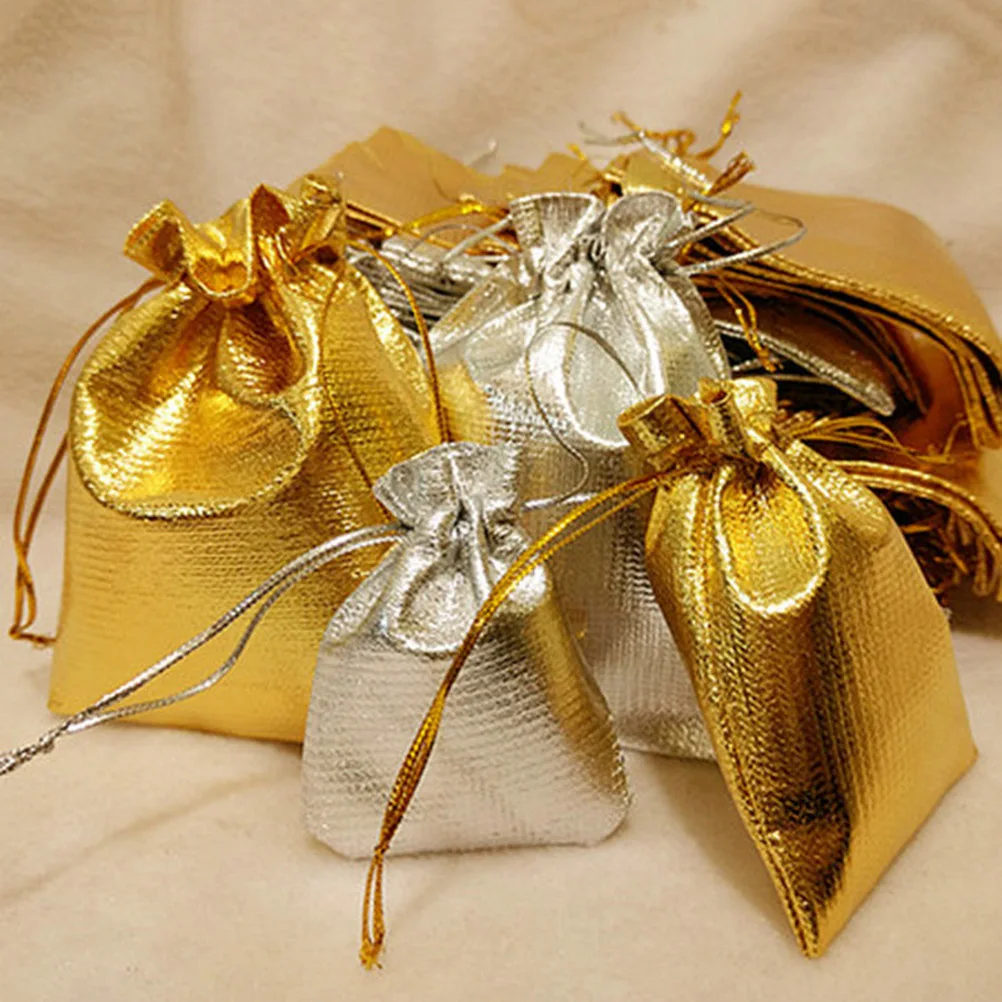 

50pcs Gift Favor Pouches for Wedding Party Drawstring Favor Bags Jewelry Drawstring Gift Bags C y Small Golden Storage