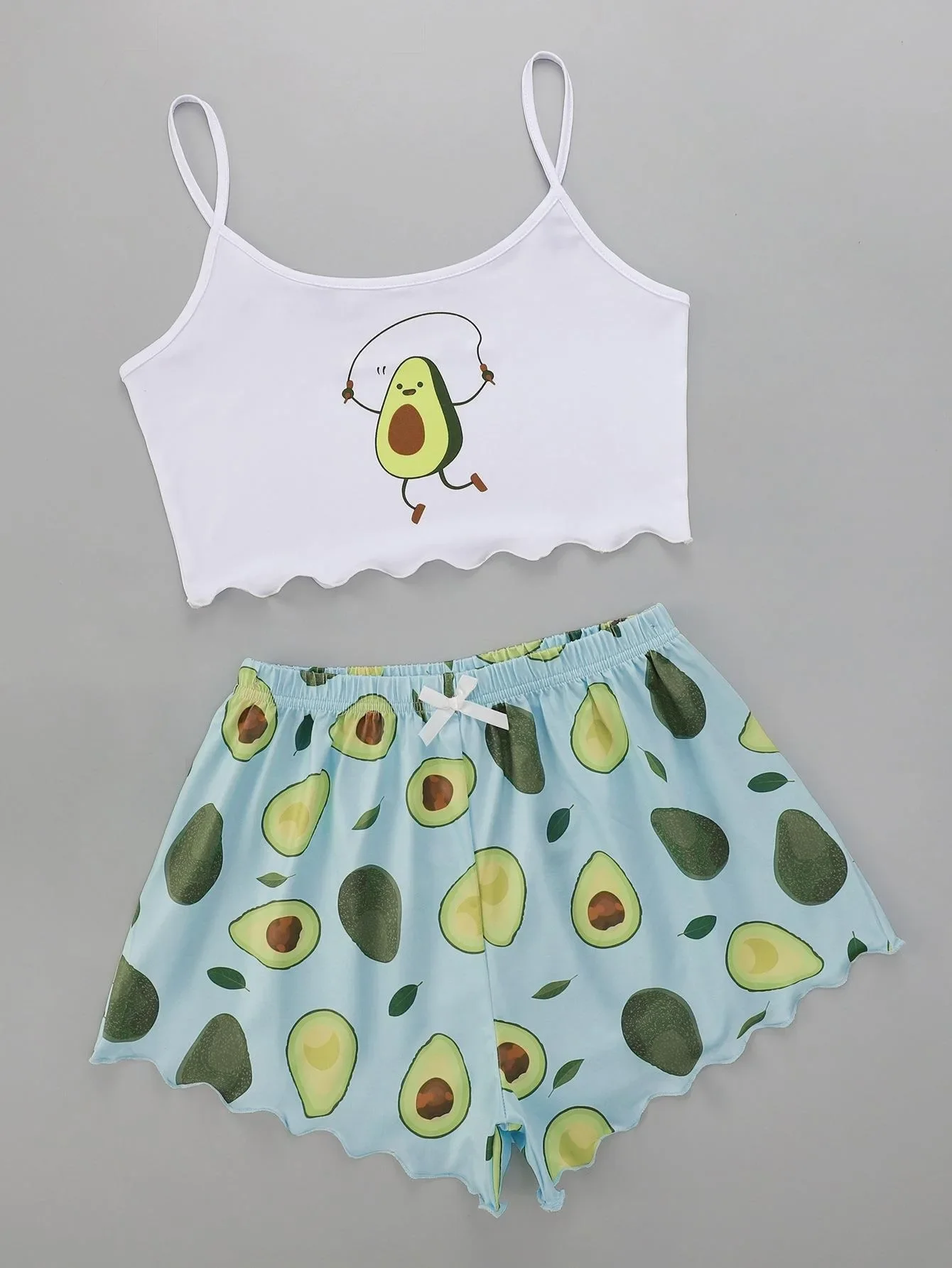 Avocado Print Camisole with Shorts Set Sleepwear Women Summer Pajamas Casual Sexy Lingerie Nightie Homewear Underwear