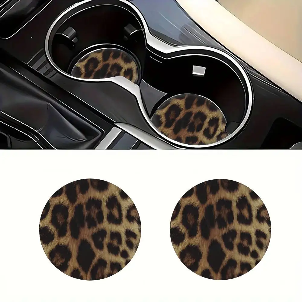 Leopard Print EVA Car Cup Coasters Set Of 2. For Vehicles And Home Holiday Gifts For Friends And Family.