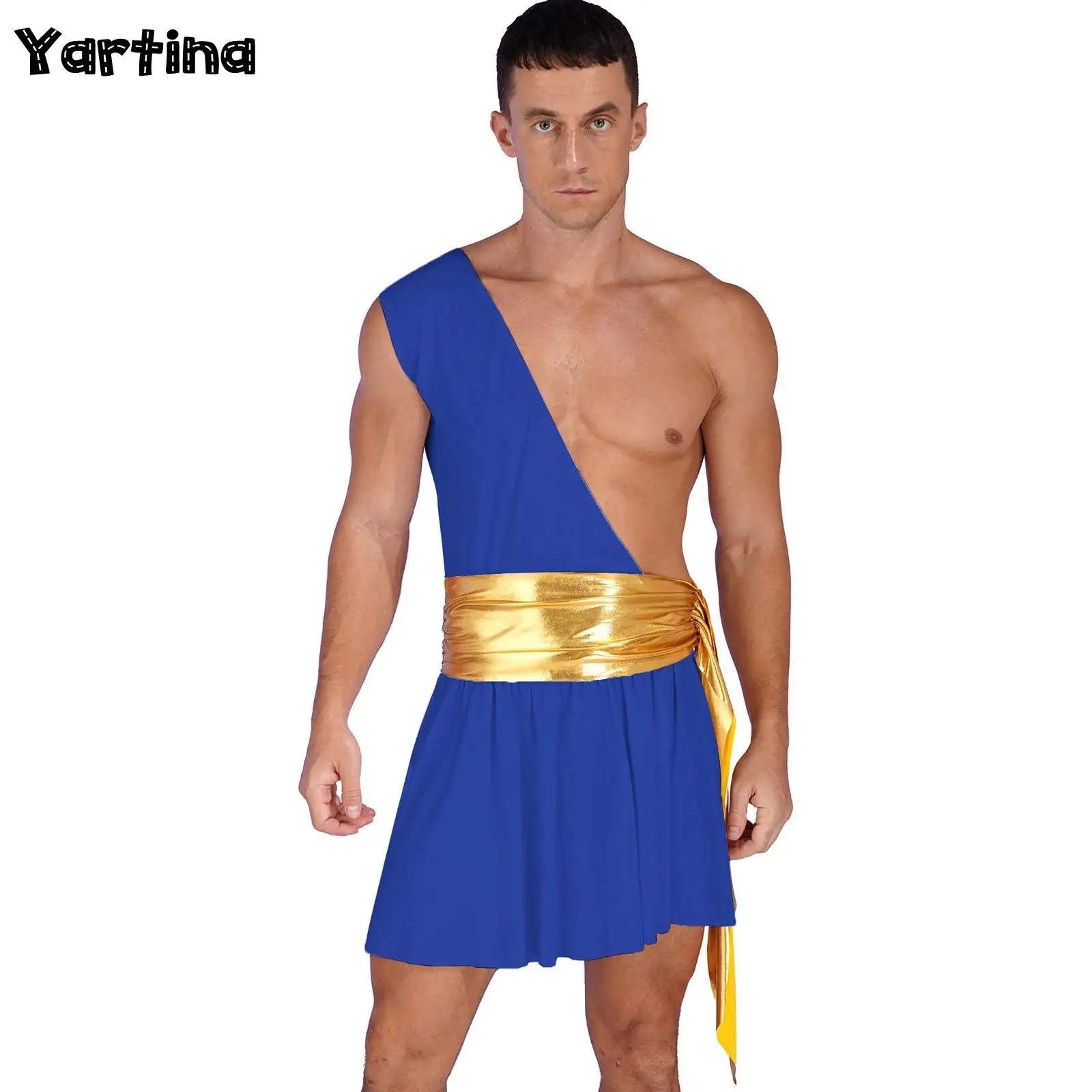 

Mens Ancient Greek Knight Warrior Costume God Gladiator Cosplay Outfit Halloween Role Play Outfits Roman Emperor Ruffle Skirt