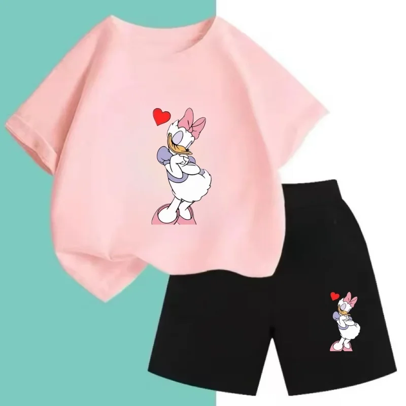 Summer Baby Girl Boy Clothes Set Children Disney Daisy Cartoon Printing T-shirts and Shorts 2Pcs Suit Kid Short Sleeve Tracksuit