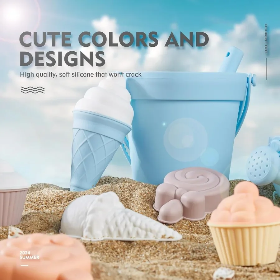 17 Uds juguetes de playa de silicona, juguetes de playa modernos para bebés, juego de playa apto para viajes, cubo de silicona, regadera, pala, 12 moldes de arena,