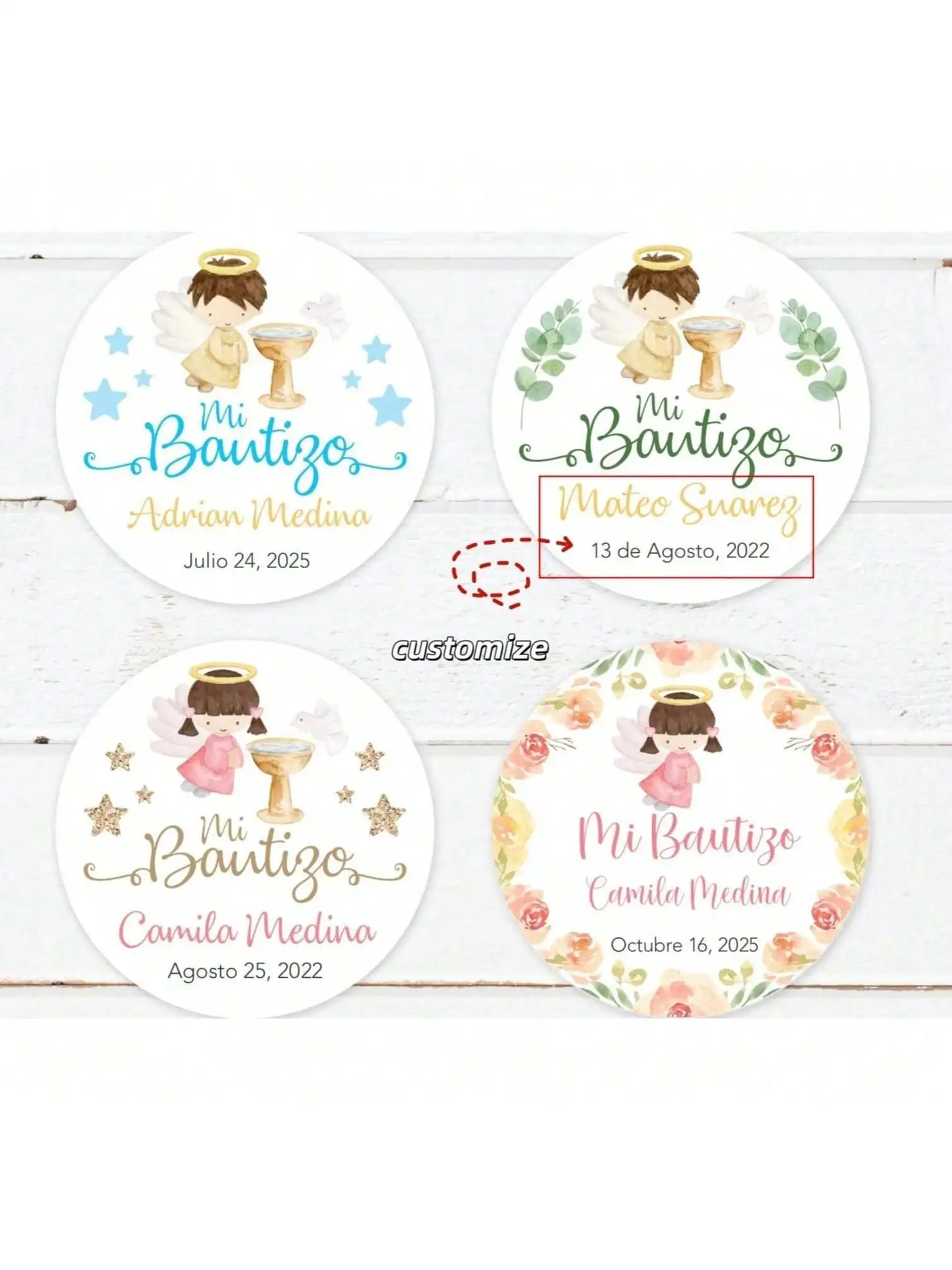 100 قطعة اسم شخصي ملصقات لصالح التواصل الأول ، ملصقات المناولة الأولى ، مقاومة للماء 1.5 ~ 3 بوصة ملصقات المناولة المقدسة الأولى