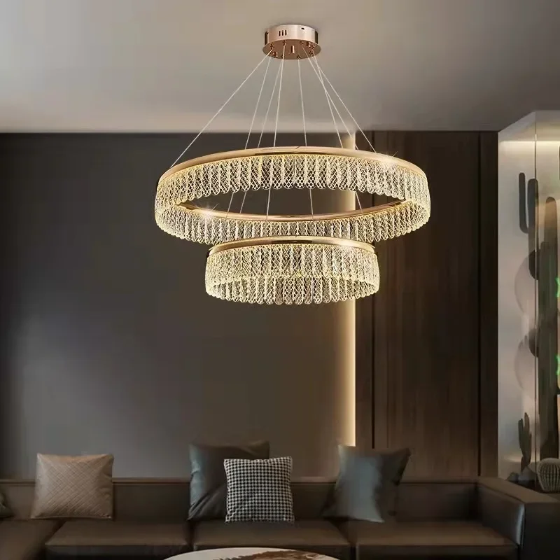 New Modern Crystal LED Pendant Light Atmosphere Italian Circle Chandeliers Living Room Hanging Ceiling Lamp Fixture