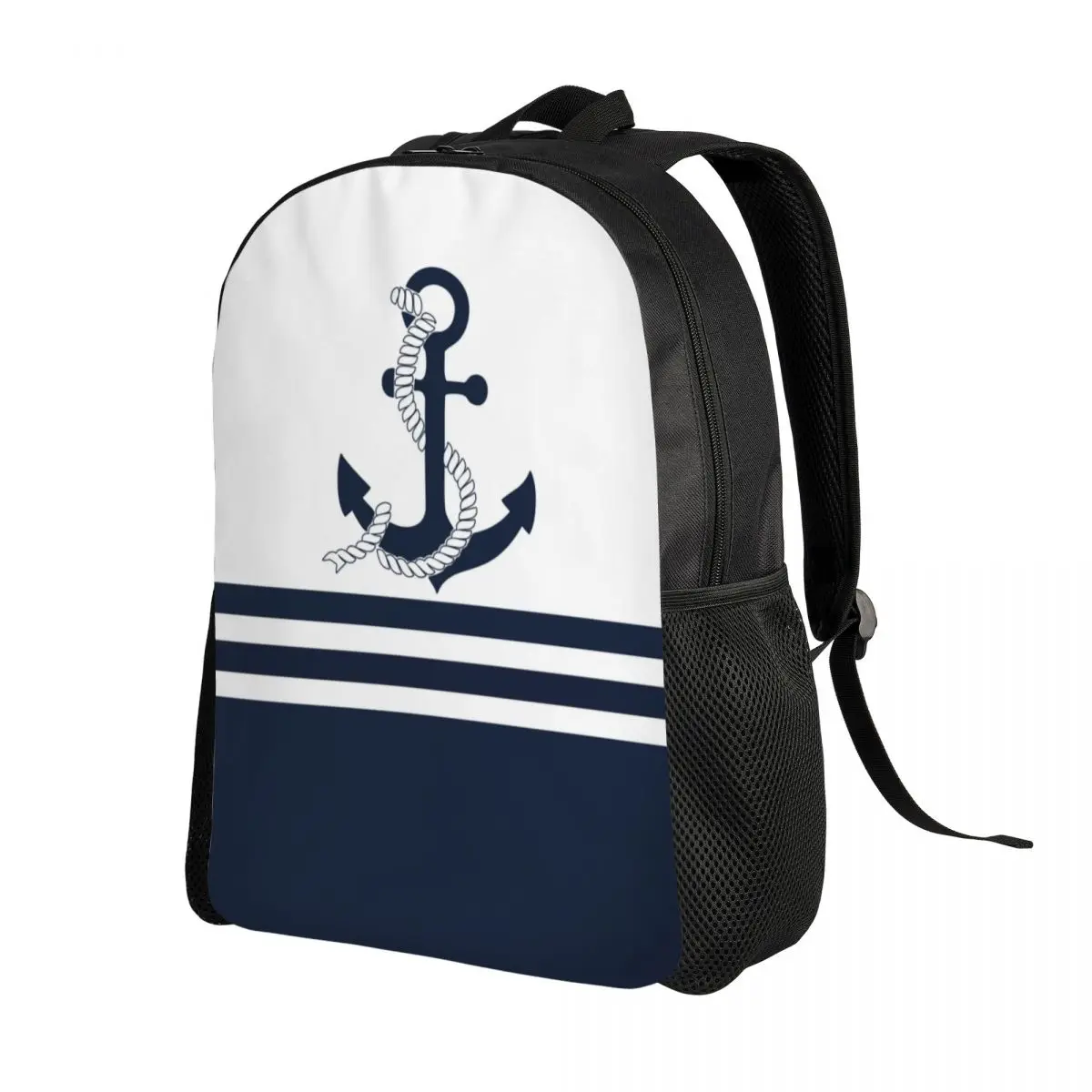 Custom Nautical Blue Anchors With Blue And White Stripes Travel Backpack School Computer Bookbag Sailing Sailor Daypack Bags