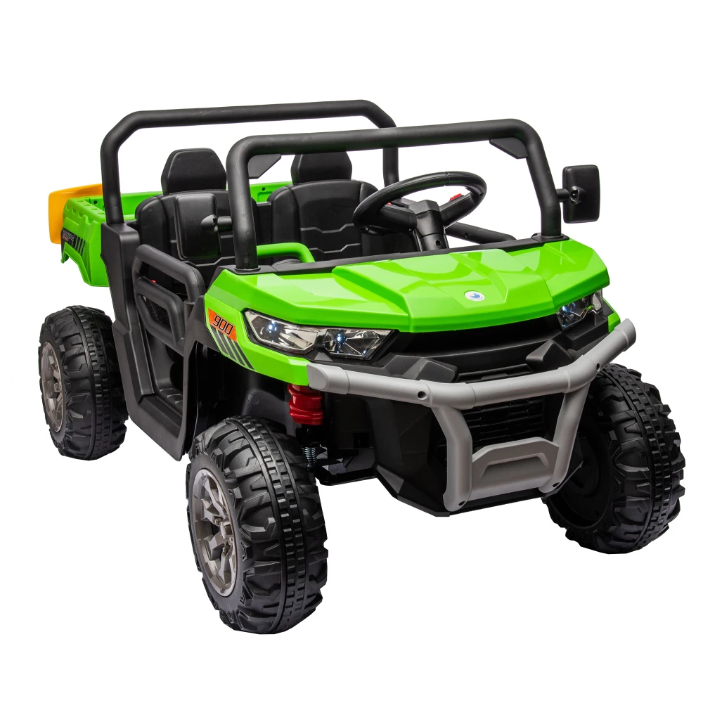 Carro elétrico infantil 24V, passeio de 2 assentos UTV equipado com motor 2x200W com cama/pá de despejo com carro elétrico de controle remoto para crianças