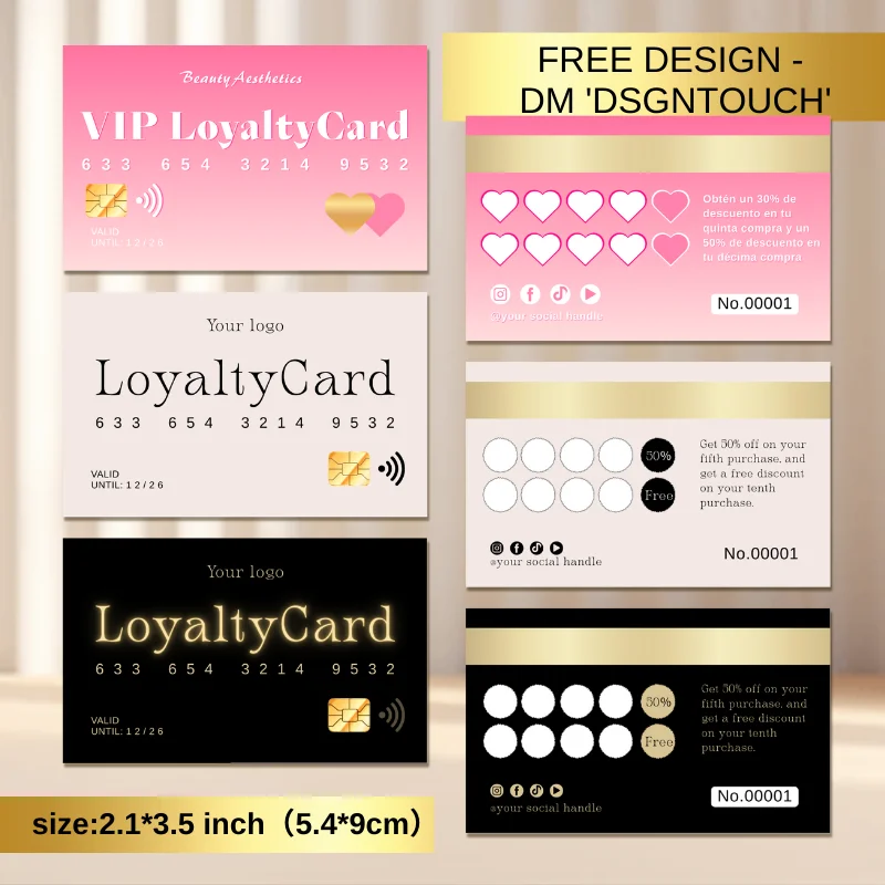 DSGNTOUCH Custom Stamp/Punch Card for Business No Lamination for Smooth Writing Free Design Loyalty Card Cafe/Retail Use
