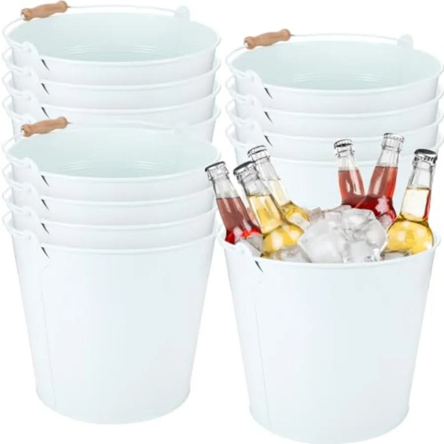 

12 Pcs Large Galvanized Metal Buckets with Handle 10 Inch Heavy Duty Stainless Steel Pails Round Pail for Party Wedding Crafts