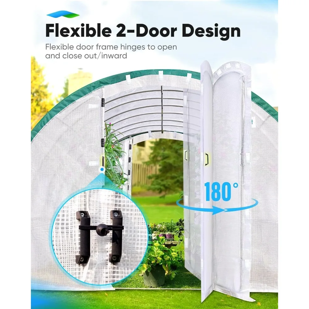 Premium Greenhouse Swing Door Large Walk-in Green House for Outdoors, Upgraded Tunnel Hoop House Frame and Cover for Ou