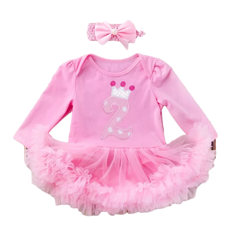 Baby Girl Dresses 2nd Birthday Outfits Cute Romper Tulle Tutu Skirt 2 Years Old Boutique Dress Baptism Clothing for Toddler Kids