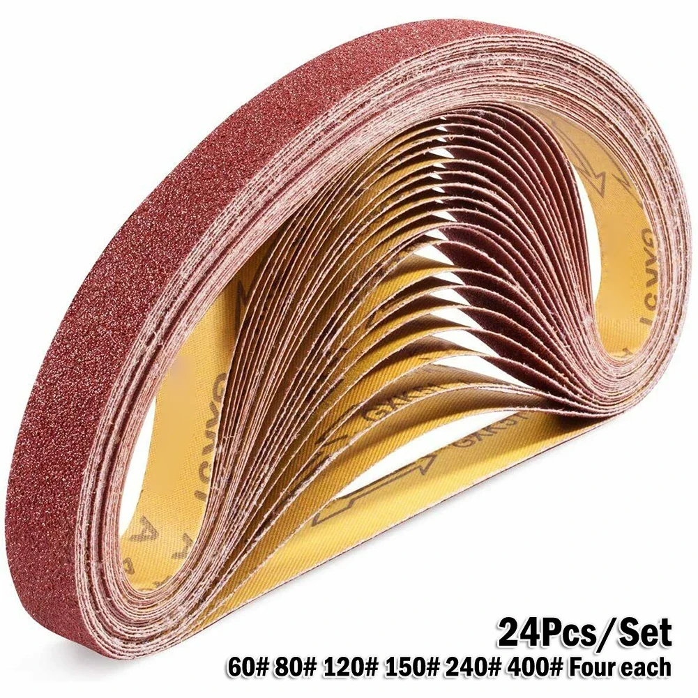 

24PCS 1×30In/25x762mm Sanding Belt 60/80/120/150/240/400 Grit Belt Sander Sandpaper Aluminum Oxide Abrasive Belt Grinding Band