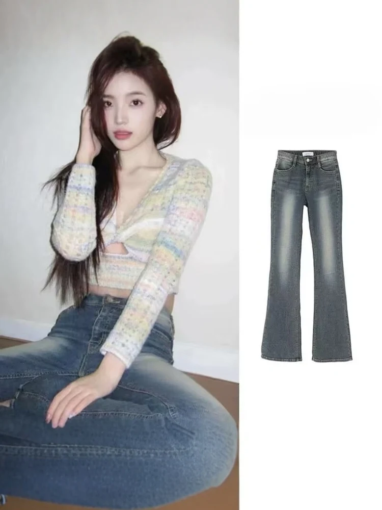 

High Waist Cotton Stretch Denim Pants Women's Slim Fit Micro Flare Jeans Casual Sle Winter Season Ladies Faion
