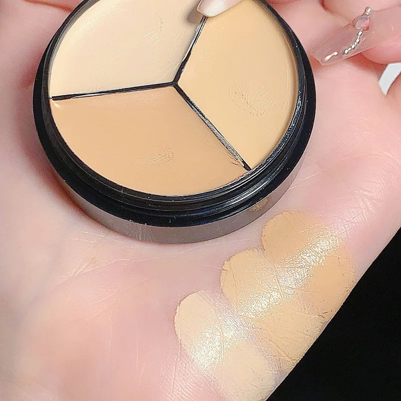 3 Colors Concealer Full Coverage Cream Acne Spot Dark Circles Contour Concealer Palette with Brush Moisturizing Cosmetics Makeup