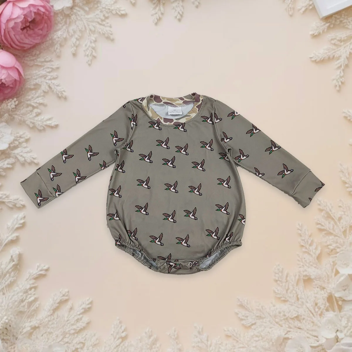 

Newborn Bodysuit Baby Infant Boys Bubble Romper Mallard Ducks Hunting Kids Children Button Toddler One-piece Clothes Wholesale