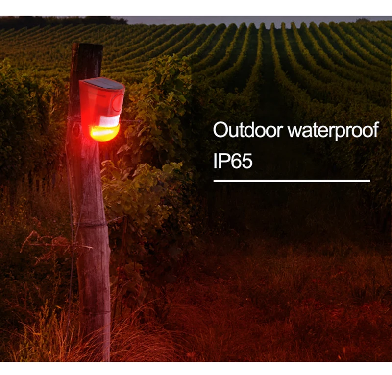 Portable Solar Infrared Motion Sensor Alarm, 110dB Siren, Strobe Sound and Light for Home, Yard, Outdoor Security Alarm System