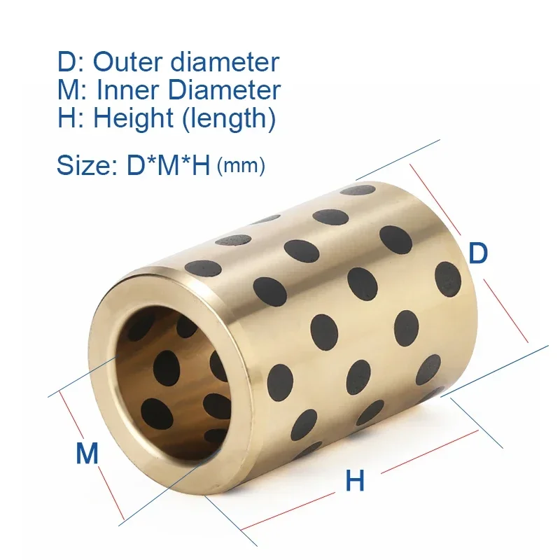 Boccola cuscinetto autolubrificante in ottone tempestato di grafite Rondella cuscinetto lineare Diametro interno 4/ 5/ 6/ 8/ 10/... 16 mm