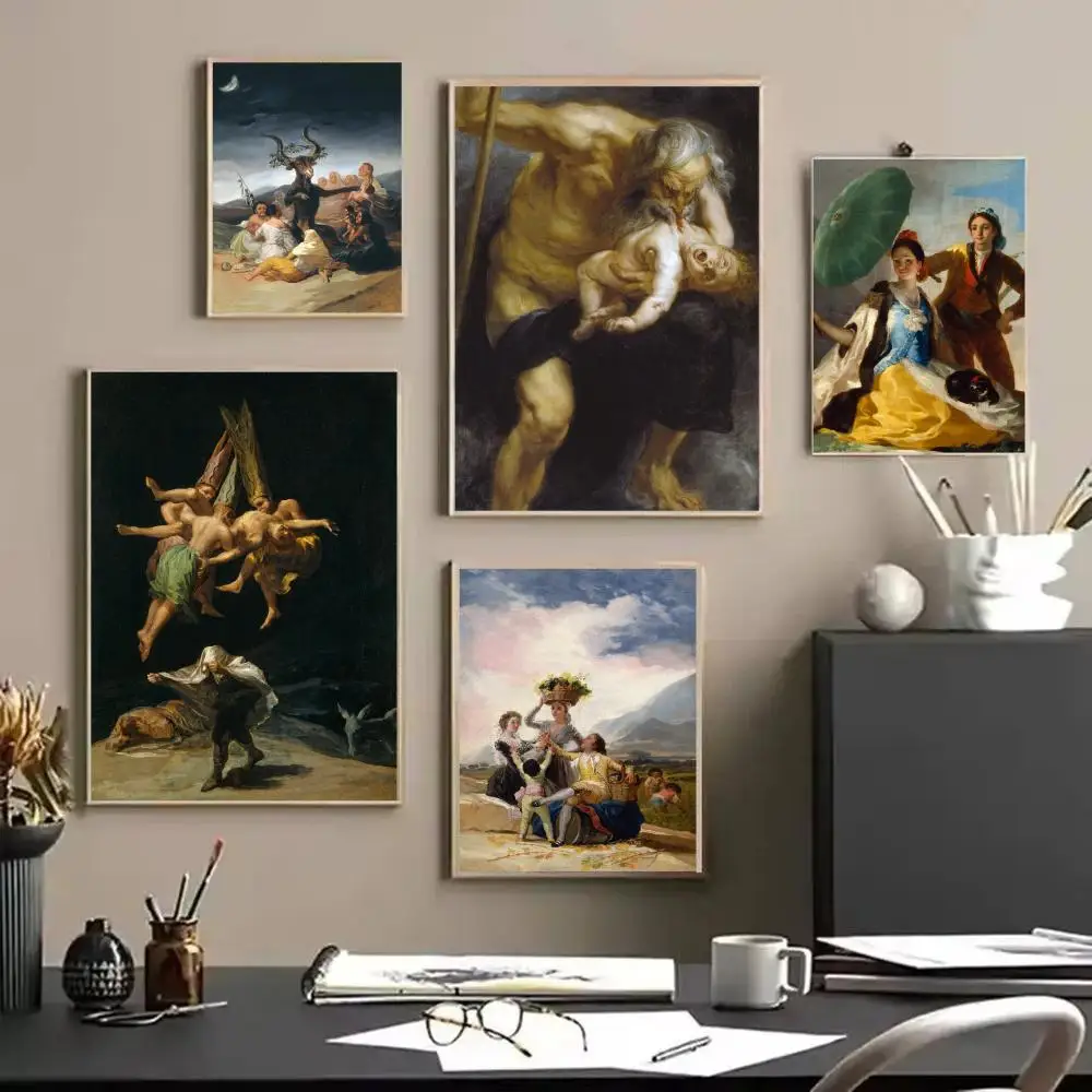 F-Francisco De Goya Poster Stickers Mural Painting Self-Adhesive Wall Decals for Bedroom Living Room Home HD Decor Gift
