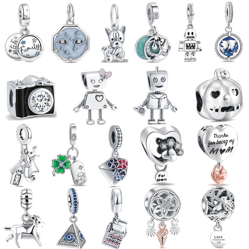 

Fashion New Camera Pumpkin Head Boy and Girl Robot 925 Silver Beads Fit Original Charms Bracelet & Necklace DIY Jewelry Gift