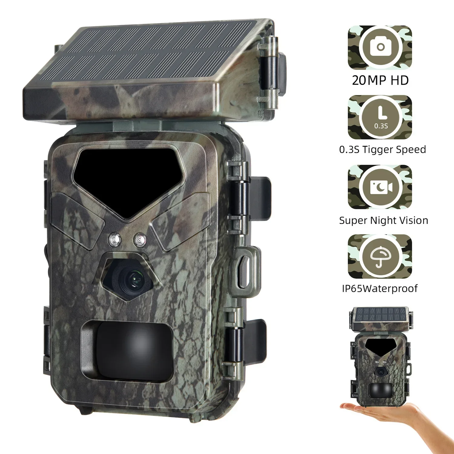 

Hunting Camera Mini700 Infrared Night Vision Wildlife Observation Camera 20MP/1080P HD Solar Charging Surveillance Camera