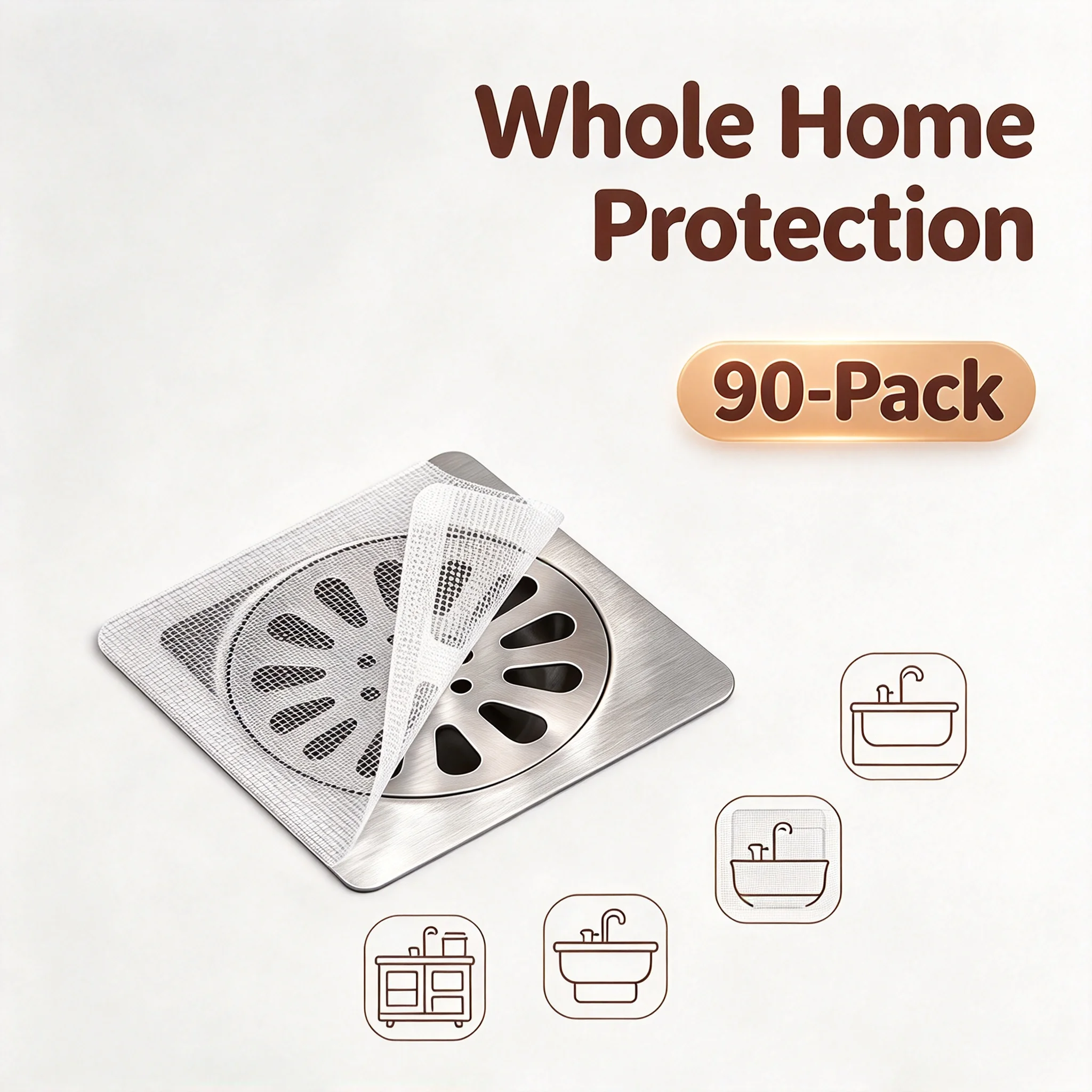 90-Pack Disposable Floor Drain Filter Mesh Stickers, 4x4 Inch Shower Hair Catcher & Sink Strainer for Bathroom & Kitchen, Hygienic Hair Stopper & Easy Clean Tool