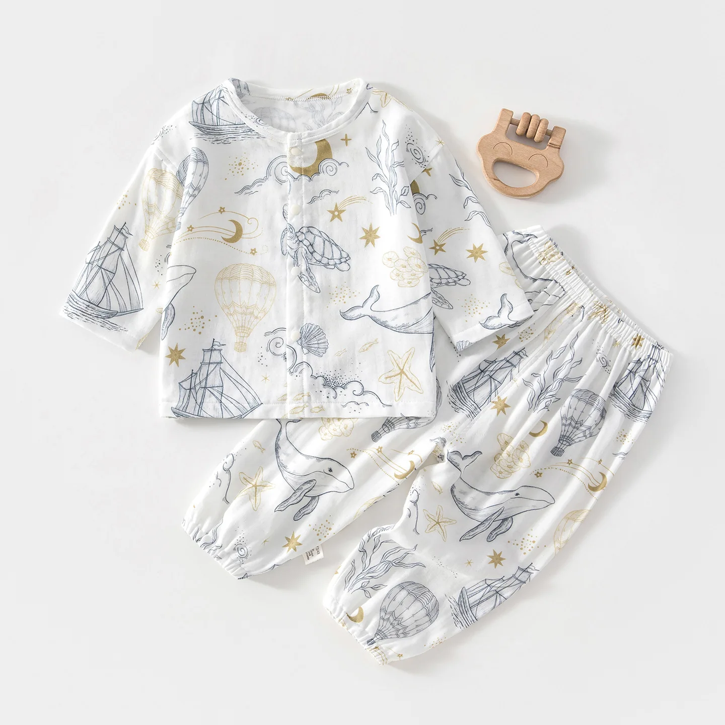 Baby Cotton Pajama Sets Baby Homewear Long-Sleeved Bamboo Fiber Top Pants Children Summer Air Conditioning Room Clothes - view 3