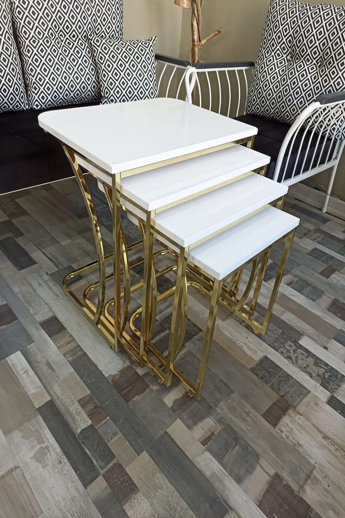 DOLBOVI Wheel C Coffee Table Gold, Quad, Zigon Coffee Table, Serving Stand, side Coffee Table Coffee Table