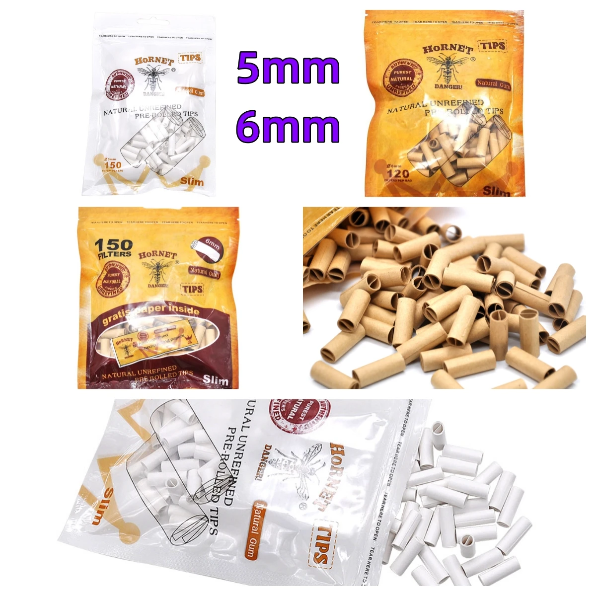 5/6mm Cigarette Filter Natural Material Unrefined Pre-rolled Tips Rolling Paper Hand Rolled Smoking Accessories Gadgets