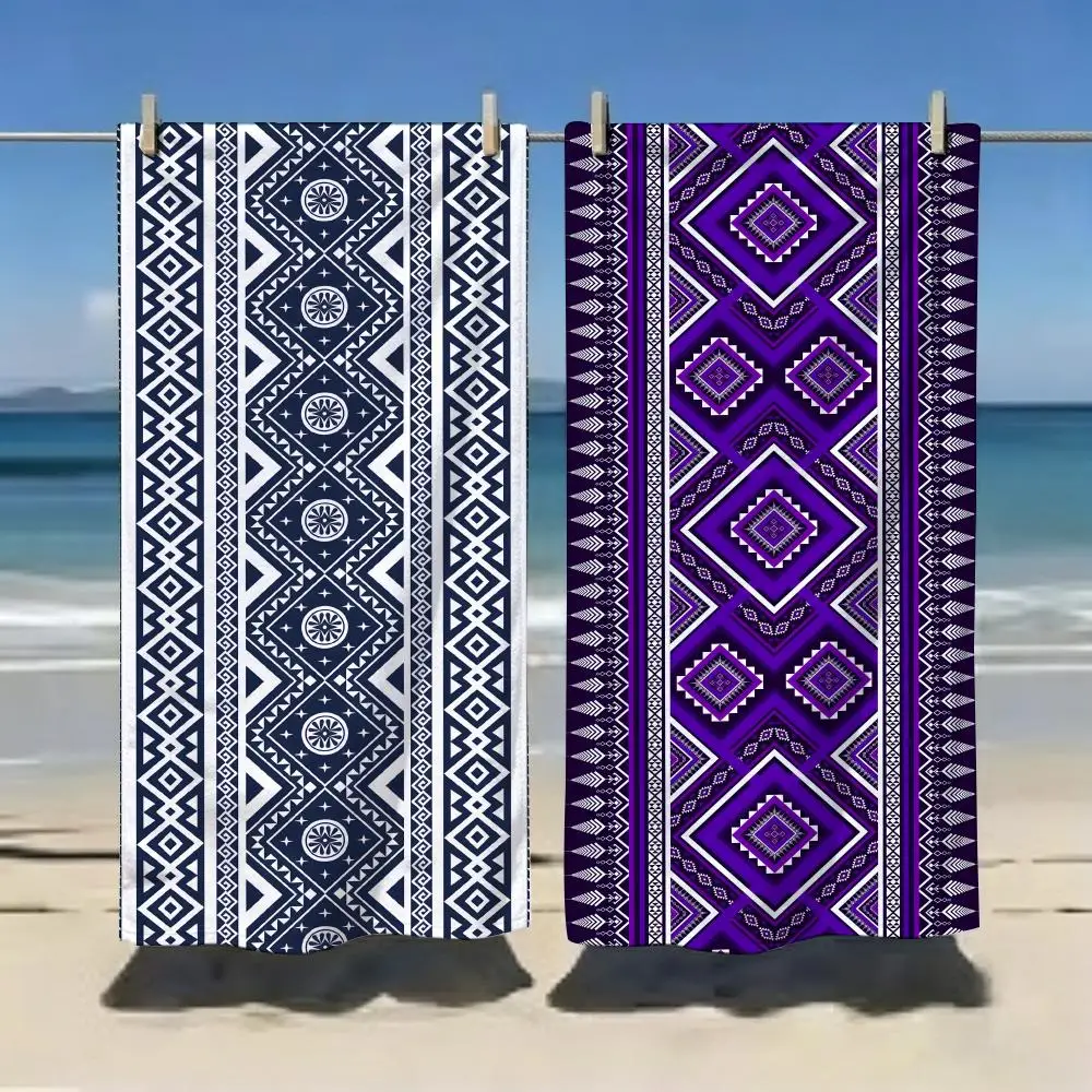 Mediterranean Aesthetic Diamond Pattern Towel Microfiber soft Beach Towel for Travel Fitness Sauna Bathing Camping